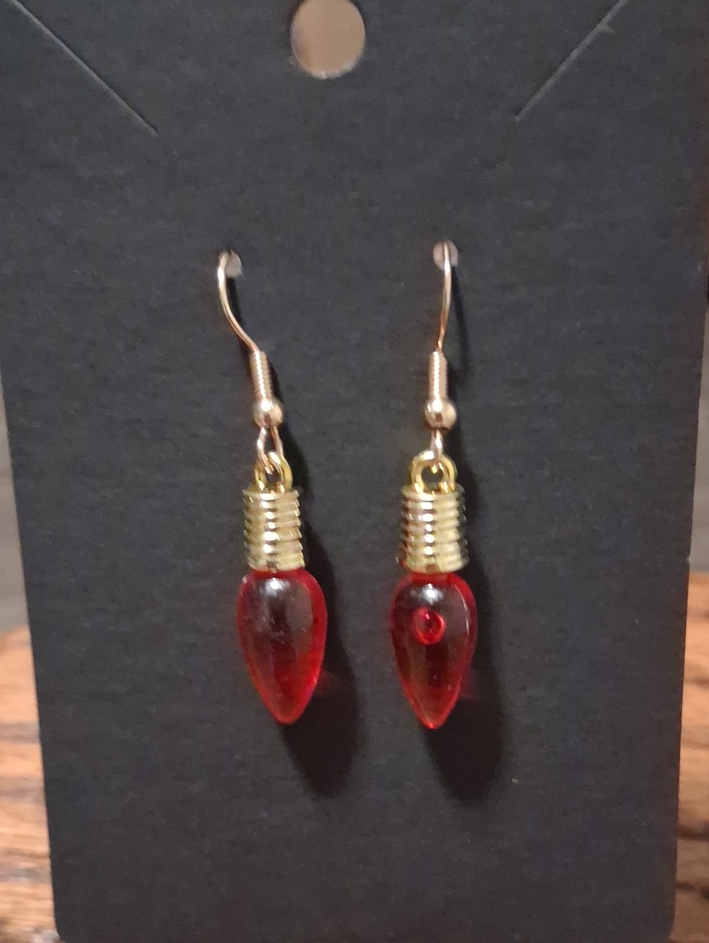 Gold Accent Red Teardrop Glass Dangle Earrings
